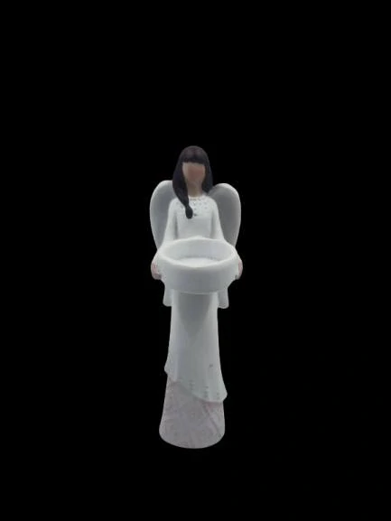 Dekoračný anjel bielo-ružový so svietnikom, polyresin 20cm