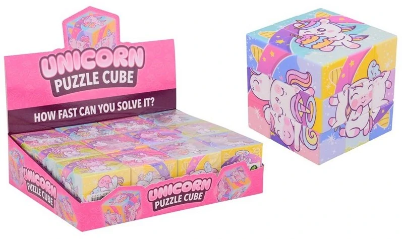 Magická puzzle kocka s motívom jednorožca – 3D hlavolam pre deti | Farebné kombinácie