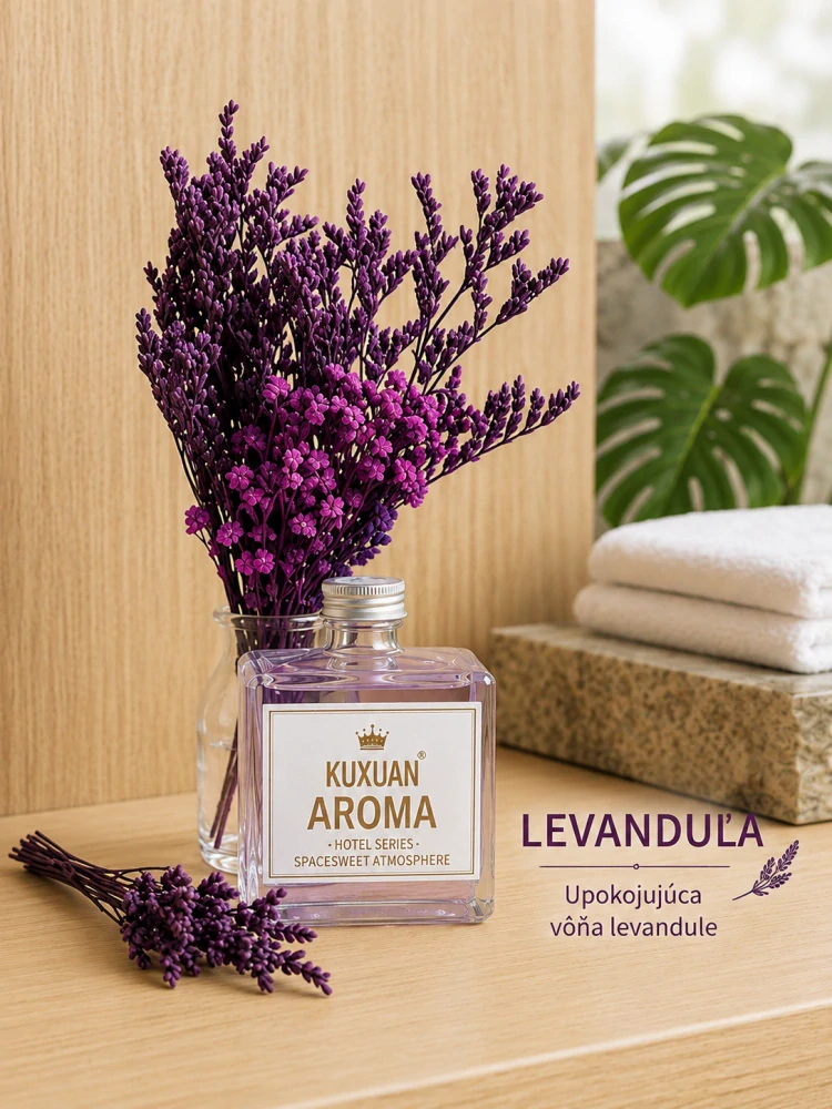 KUXUAN AROMA Hotel Series – Luxusný difuzér so sušenými kvetmi (50 ml) Levanduľa