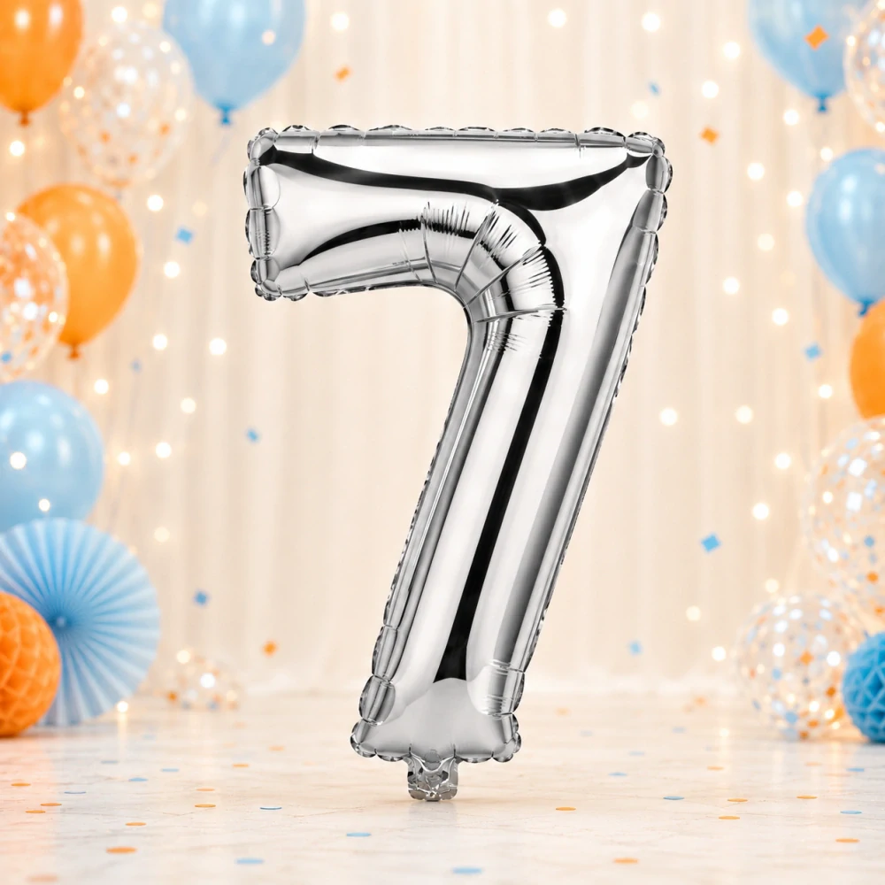 Fóliový balón číslo 7 strieborný – 75 cm