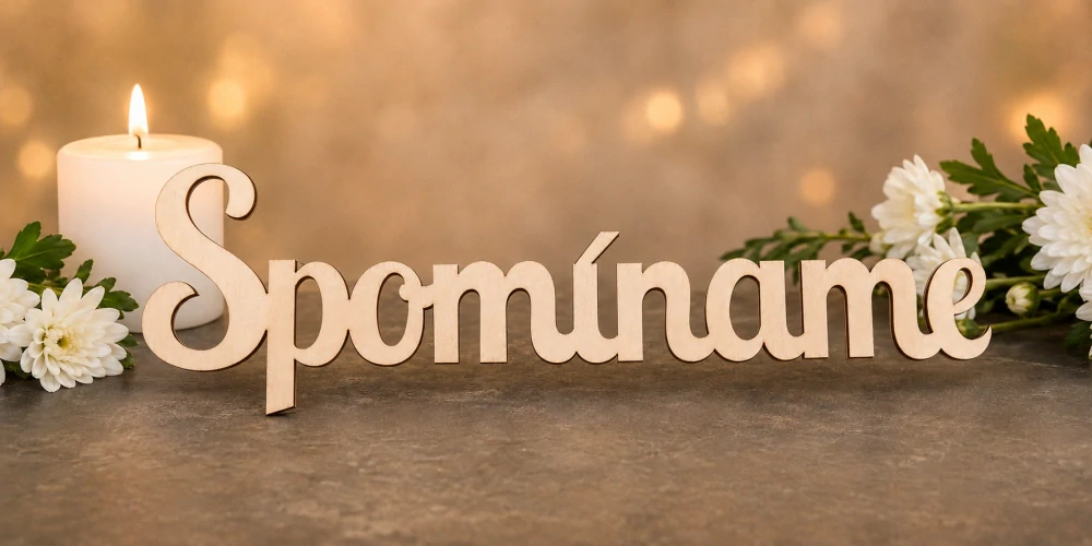 Drevený nápis „Spomíname“ – Dekoračný výrez z preglejky, 20 x 6 cm 3ks