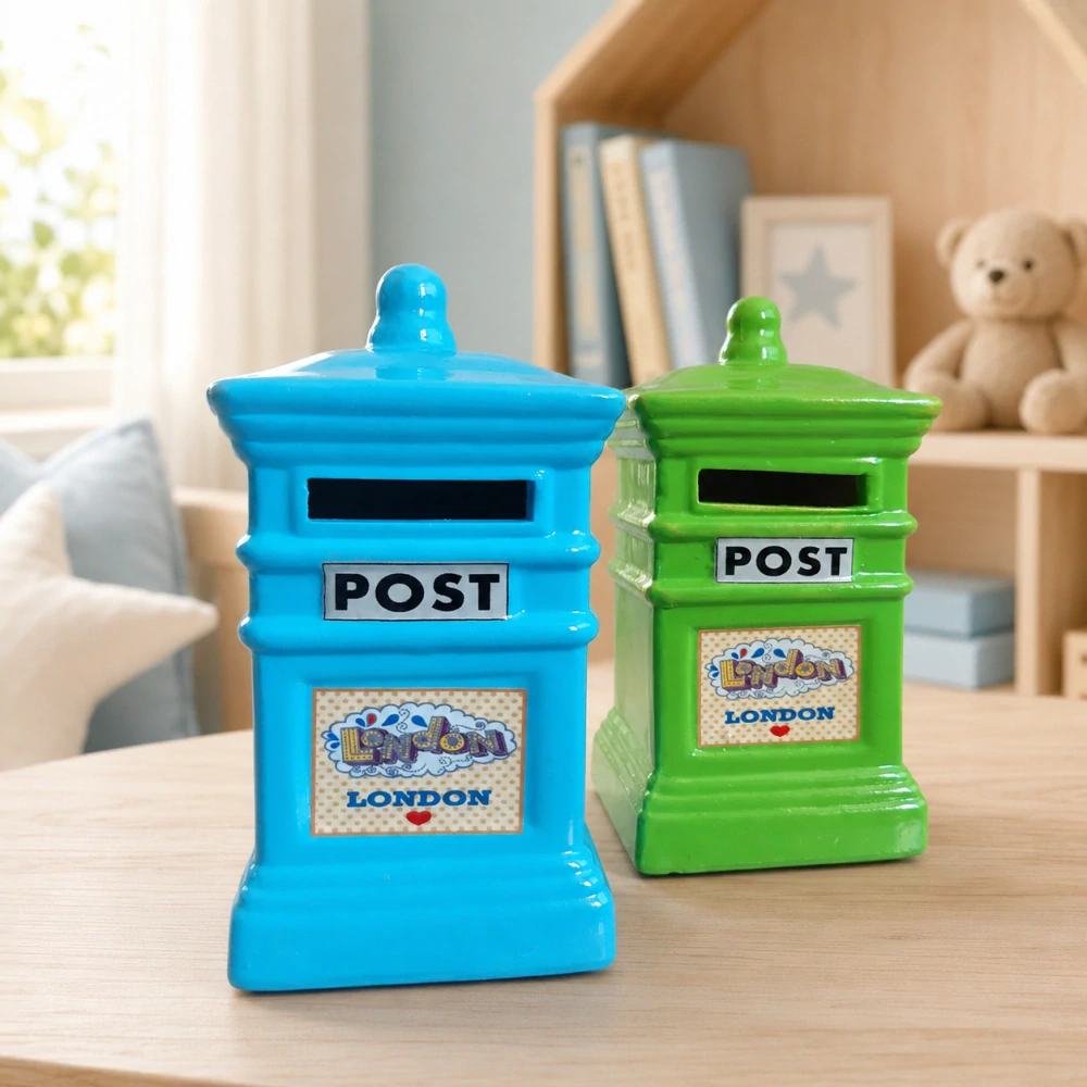 Keramická pokladnička Londýnska poštová schránka „POST“ – Retro pokladnička, 11 x 6 x 6 cm Modrá