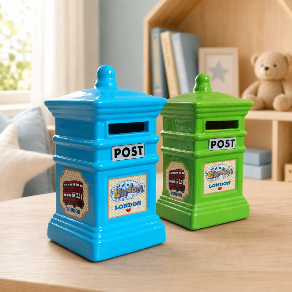 Keramická pokladnička Londýnska poštová schránka „POST“ – Retro pokladnička, 11 x 6 x 6 cm