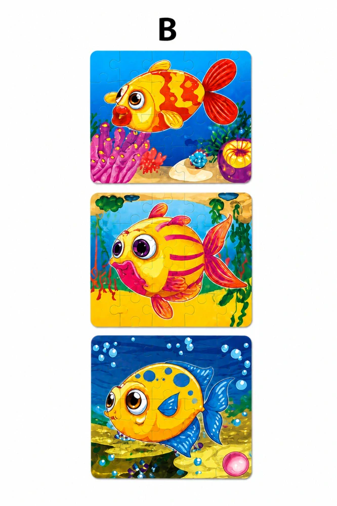 Detské skladačky / puzzle Podmorský svet – Sada 3 ks (14 x 14 cm) – Rybičky