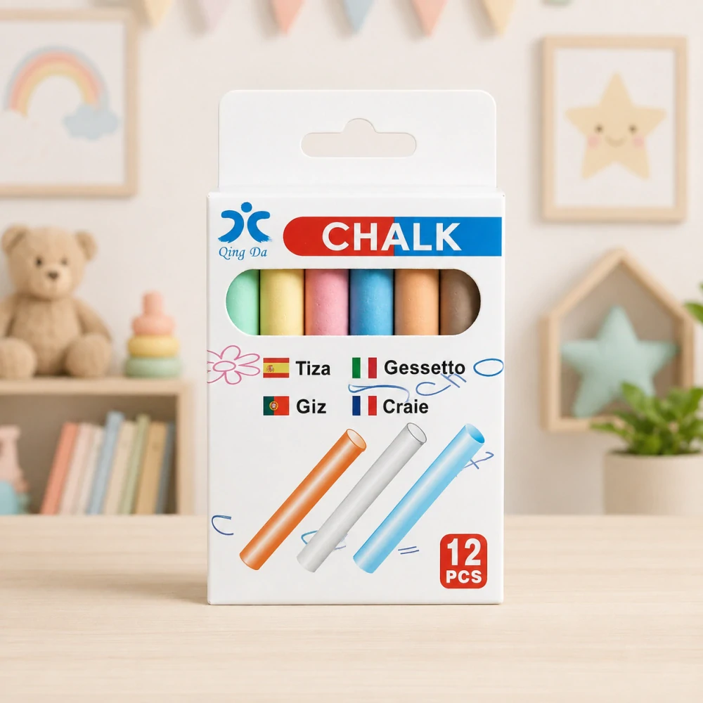 Detské farebné kriedy na tabuľu a chodník – Sada 12 ks (8 x 0,8 cm)