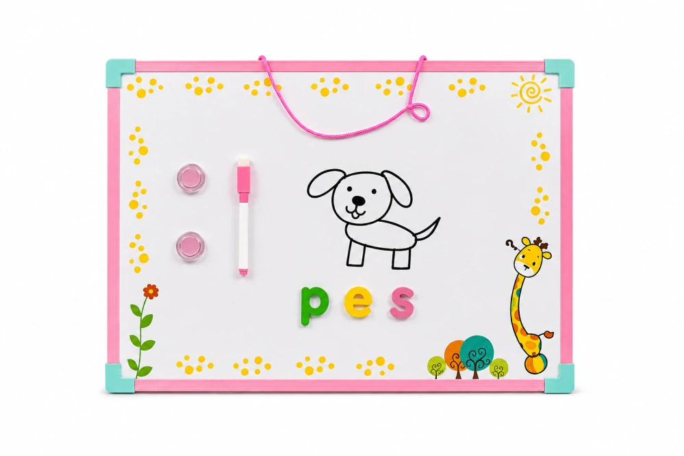 Detská magnetická tabuľka na kreslenie so žirafou (40 × 30 cm) + fixa a 2 magnety