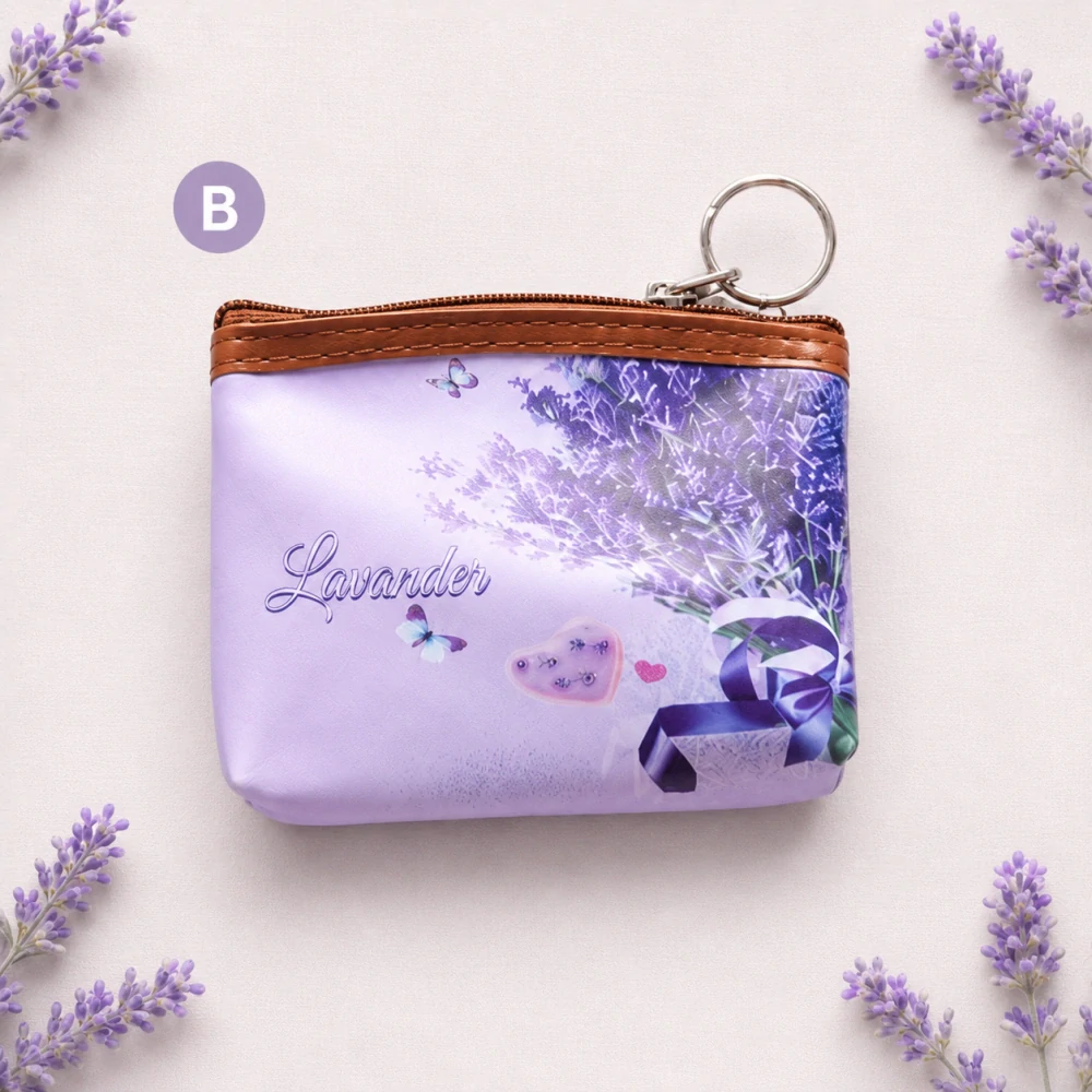 Dámska malá peňaženka / kľúčenka na zips s motívom levandule – 12 × 9 × 1,5 cm