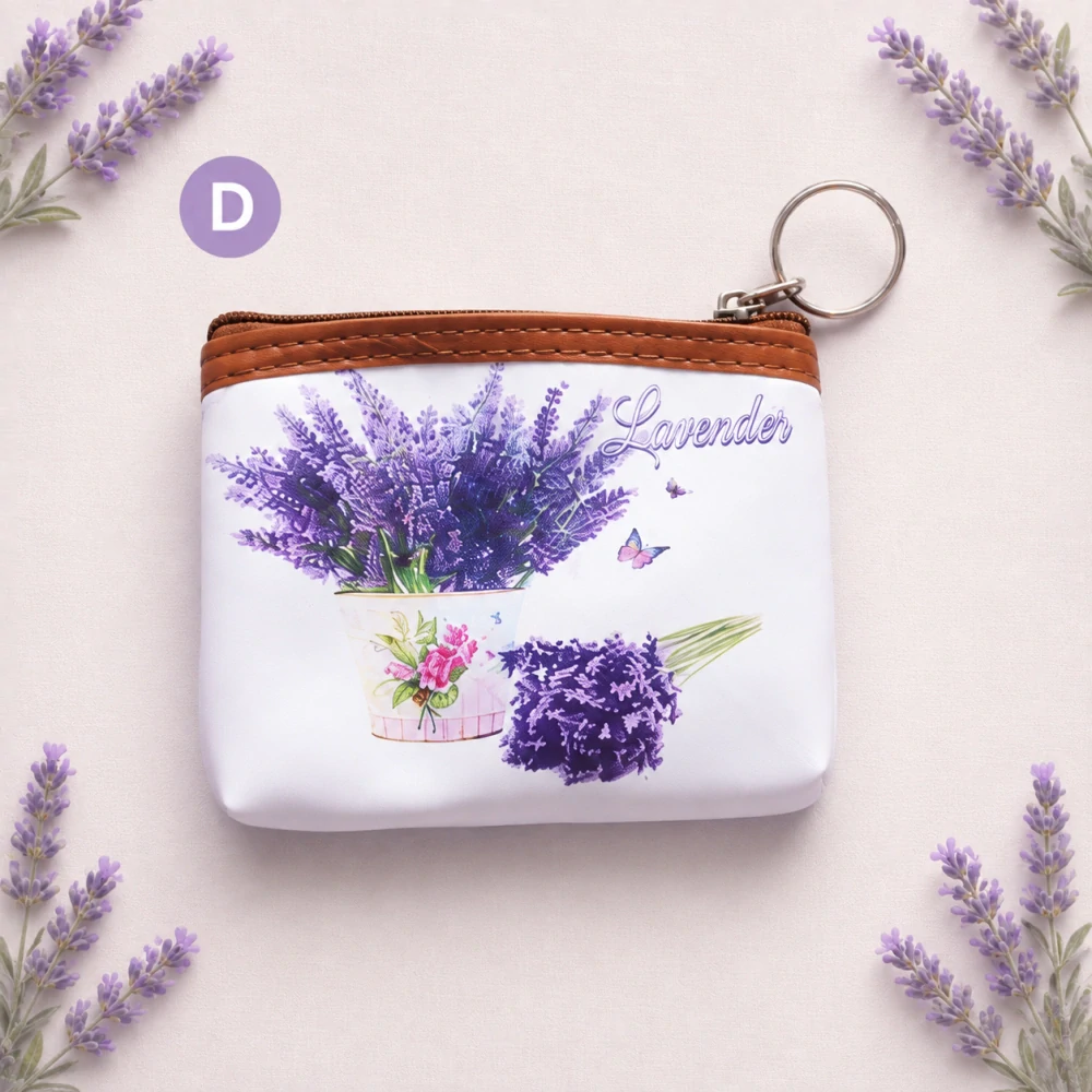 Dámska malá peňaženka / kľúčenka na zips s motívom levandule – 12 × 9 × 1,5 cm