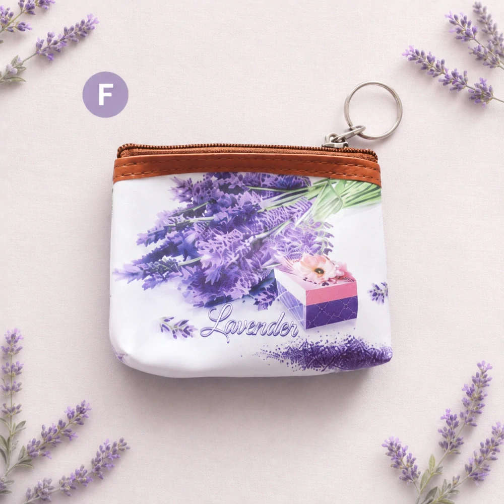 Dámska malá peňaženka / kľúčenka na zips s motívom levandule – 12 × 9 × 1,5 cm