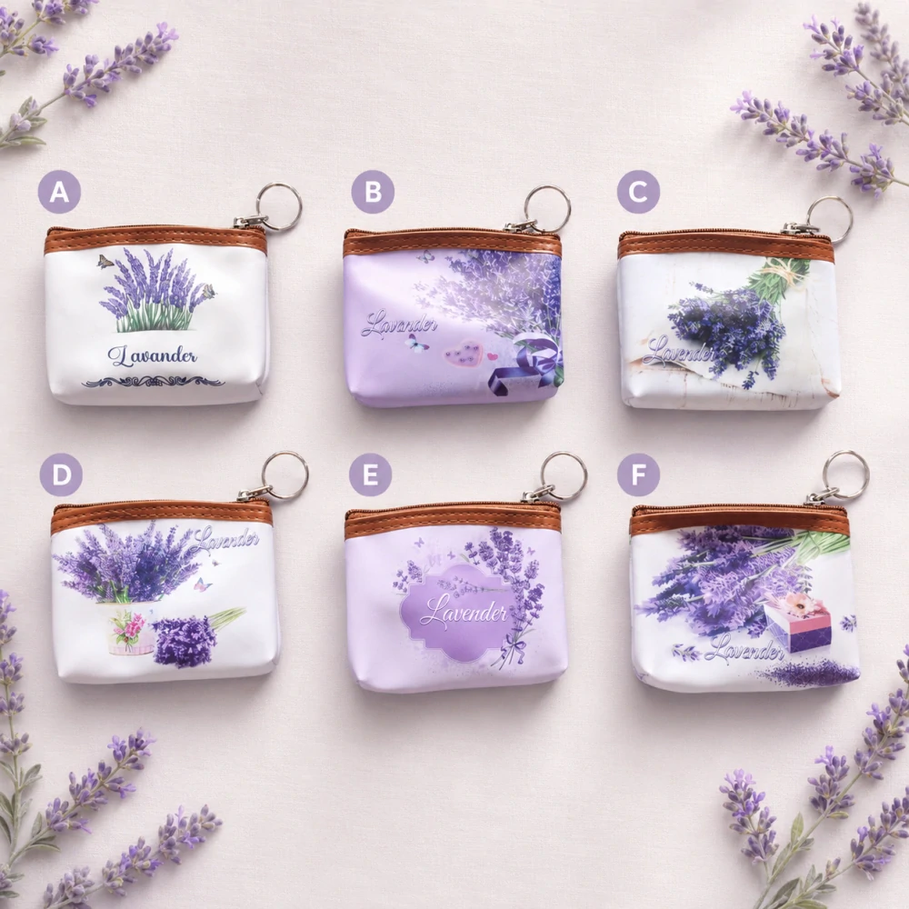 Dámska malá peňaženka / kľúčenka na zips s motívom levandule – 12 × 9 × 1,5 cm