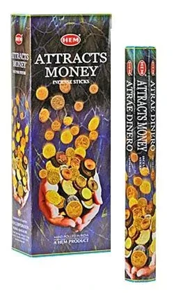 HEM ATTRACTS MONEY vonné tyčinky 20 ks – magická vôňa pre prilákanie hojnosti a prosperity