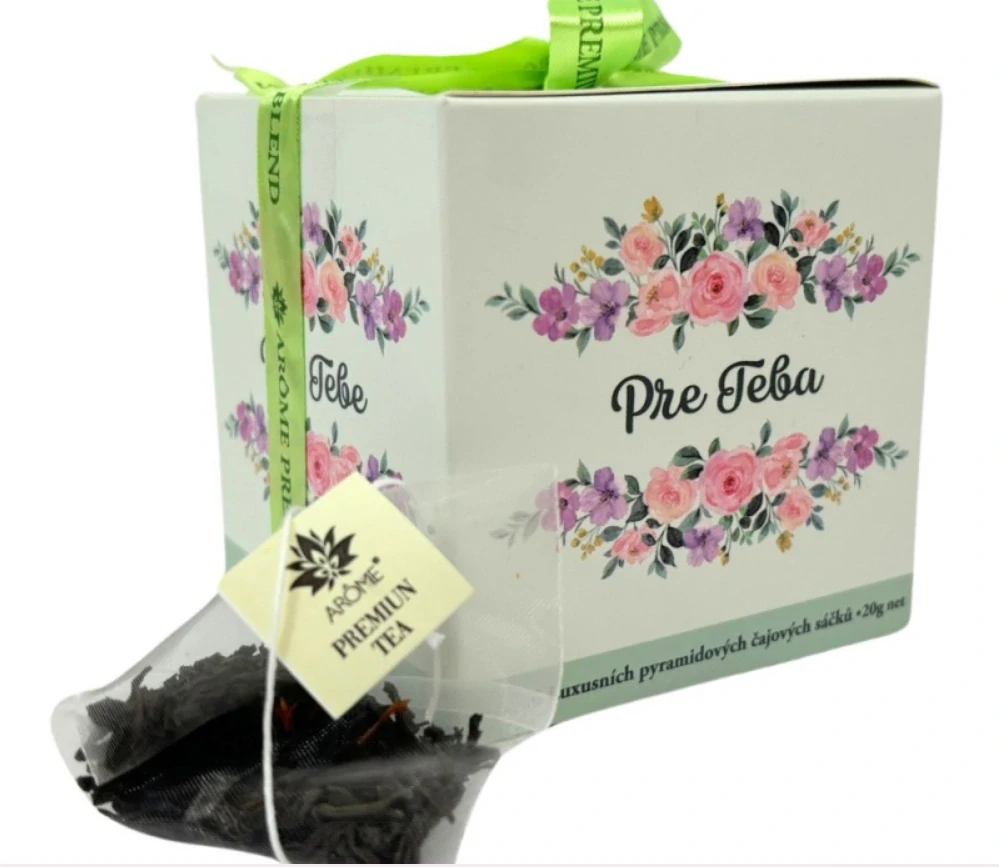 Darčekový prémiový čierny čaj Arôme „Pre Teba / Pro Tebe“ – Ruža & Granátové jablko (10 pyramídových sáčkov, 20 g)