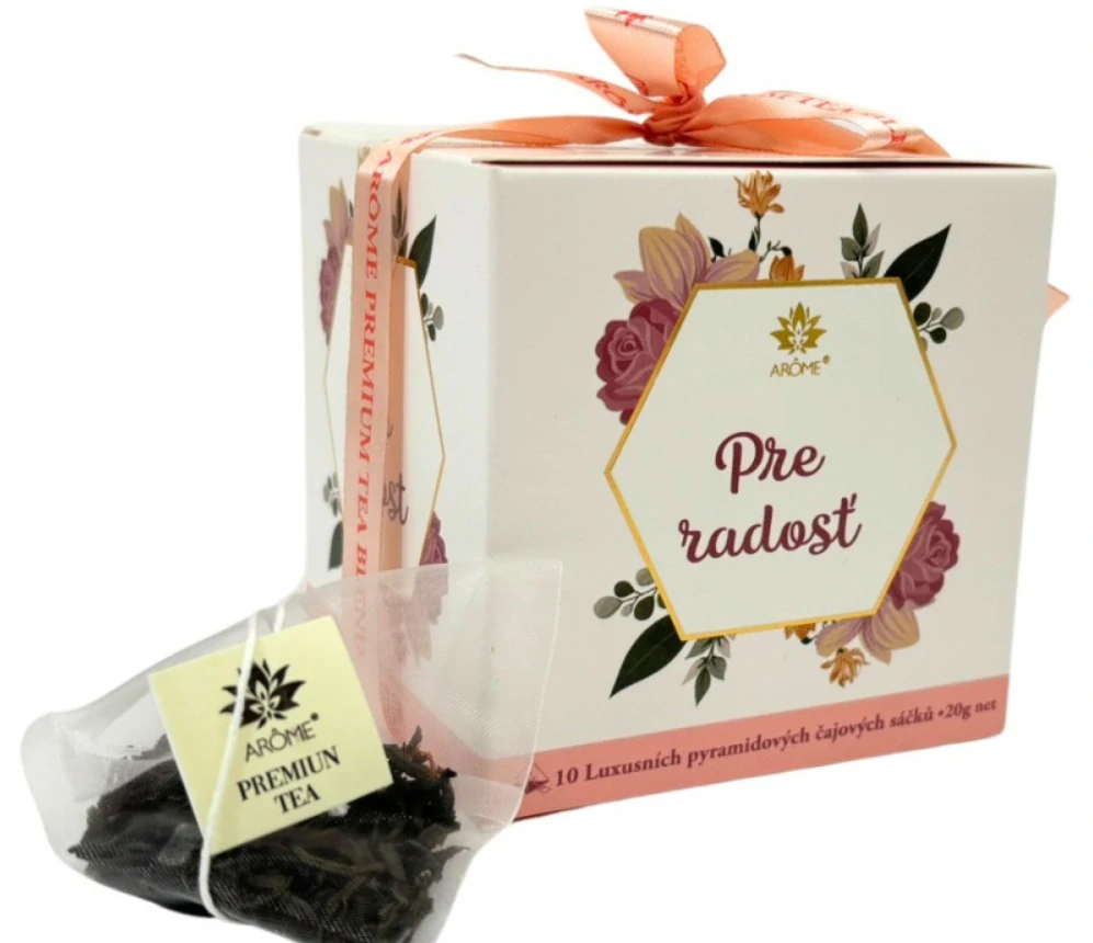 Darčekový prémiový zelený čaj Arôme „Pre radosť / Pro radost“ – Masala & ruža a Jazmín (10 pyramídových sáčkov, 20 g)
