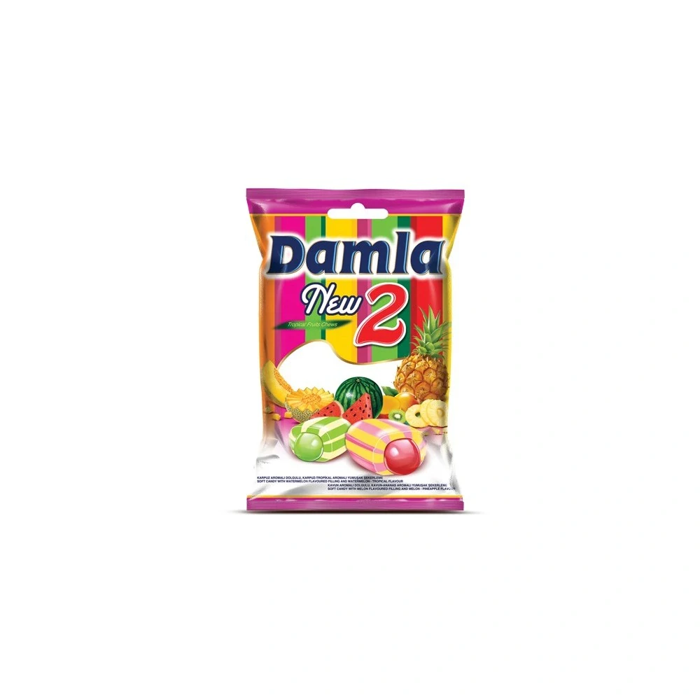Tayas Damla New 2 Tropické ovocie a Melón Mäkké plnené žuvacie cukríky 500 g