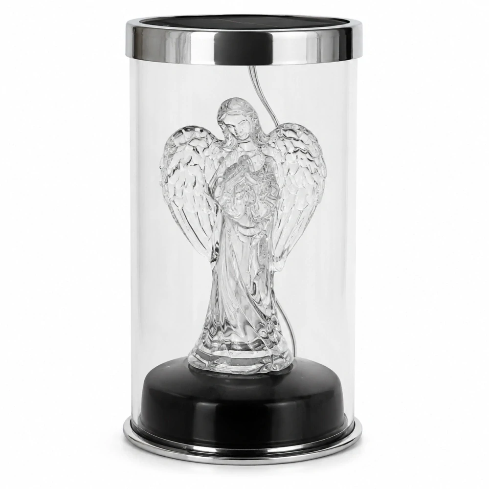Solárny LED kahanec na hrob s anjelom – Strieborný 15,5 cm