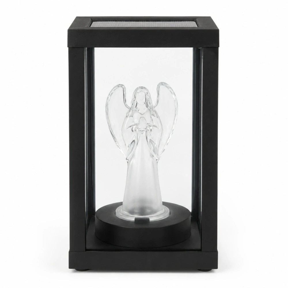 Solárny LED náhrobný lampáš s anjelom Subito Cortina SL3 – Čierny 20 cm