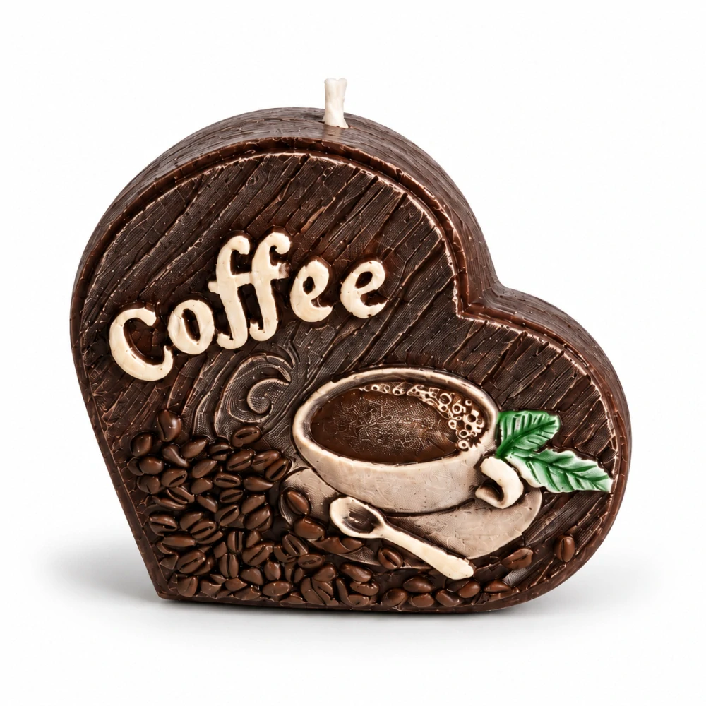 Dekoračná sviečka v tvare srdca Coffee, 10 × 11 cm