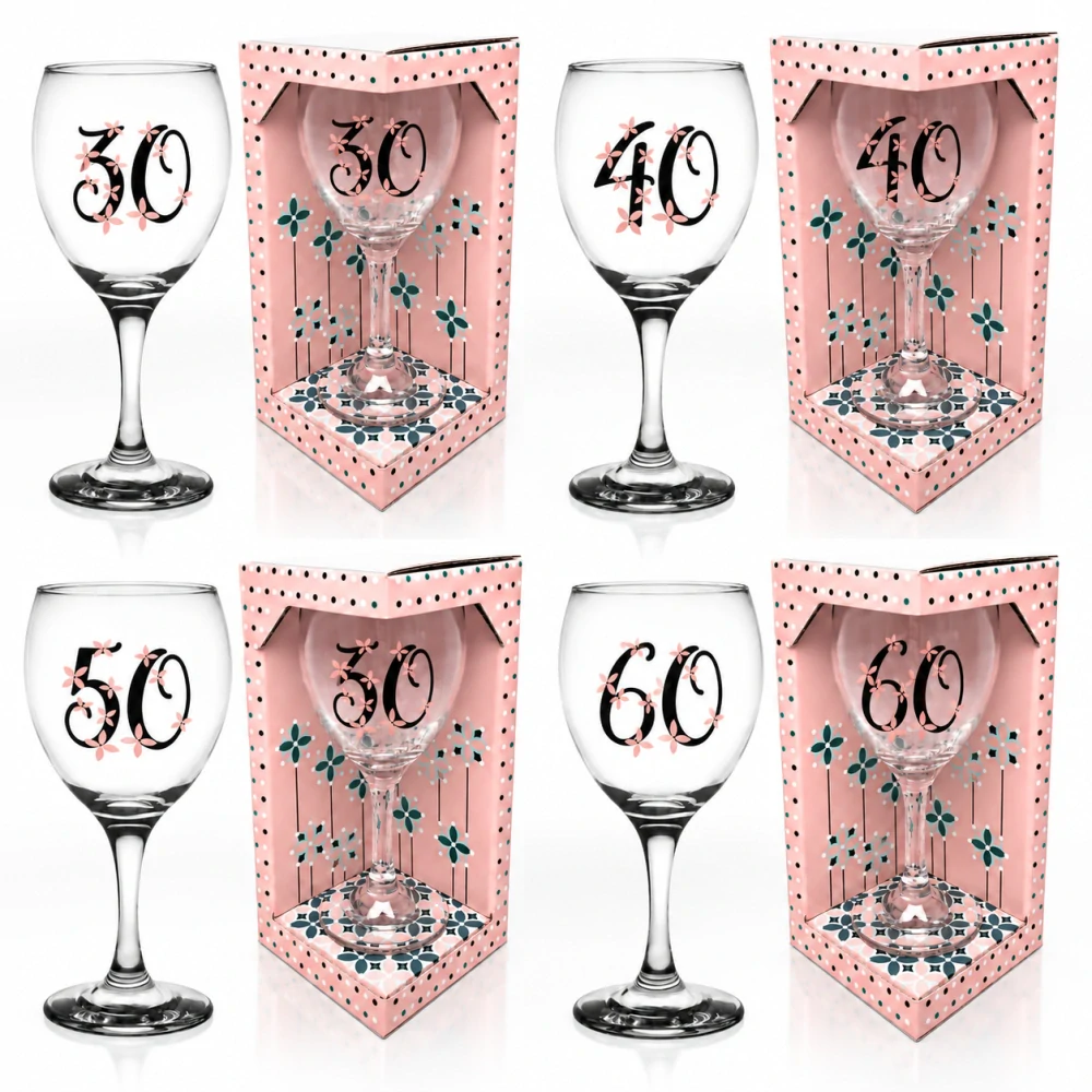 Darčekový pohár na víno k narodeninám 455 ml – 30, 40, 50, 60 rokov