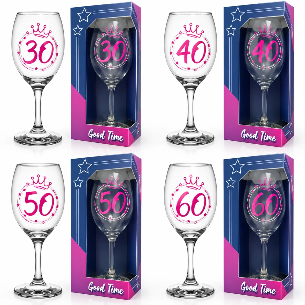 Darčekový pohár na víno k narodeninám 580 ml – 30, 40, 50, 60 rokov