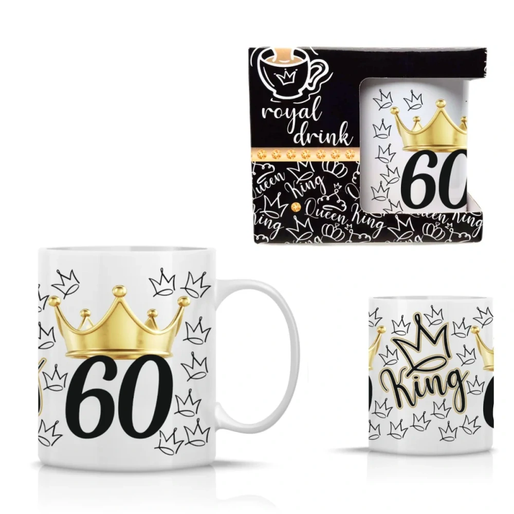 Darčekový hrnček k 60. narodeninám King s korunkou v krabičke, 300 ml