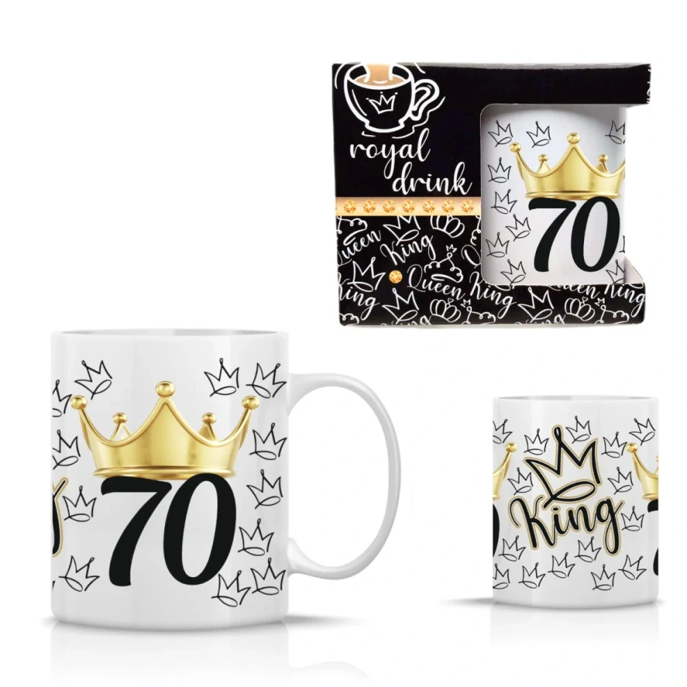 Darčekový hrnček k 70. narodeninám King s korunkou v krabičke, 300 ml