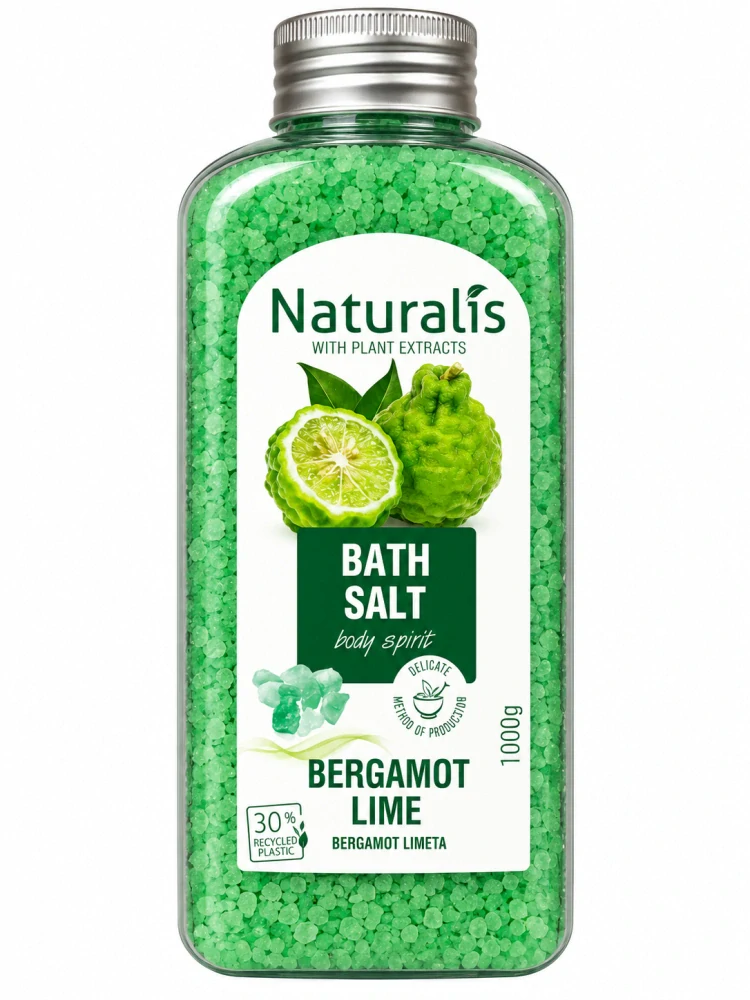Naturalis Kúpeľová soľ s rastlinnými extraktmi Bergamot & Limetka, 1000 g