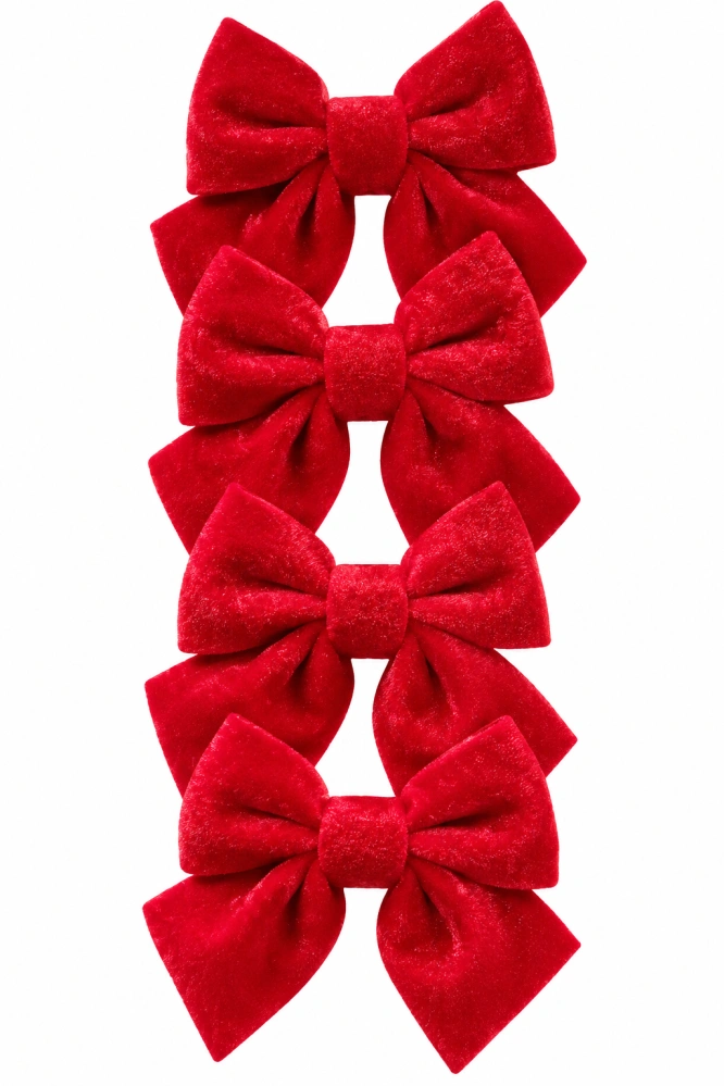 Červené zamatové vianočné mašle 9 × 8 cm – balenie 4 ks