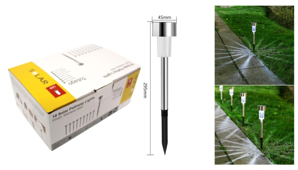 LED Solárna záhradná lampa studené svetlo 29,5x4,5 cm strieborná 10ks