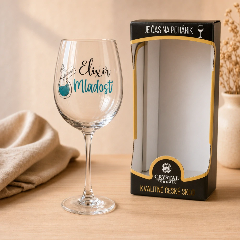 Darčekový pohár na víno „Elixír Mladosti“ – Crystal Bohemia, 440 ml