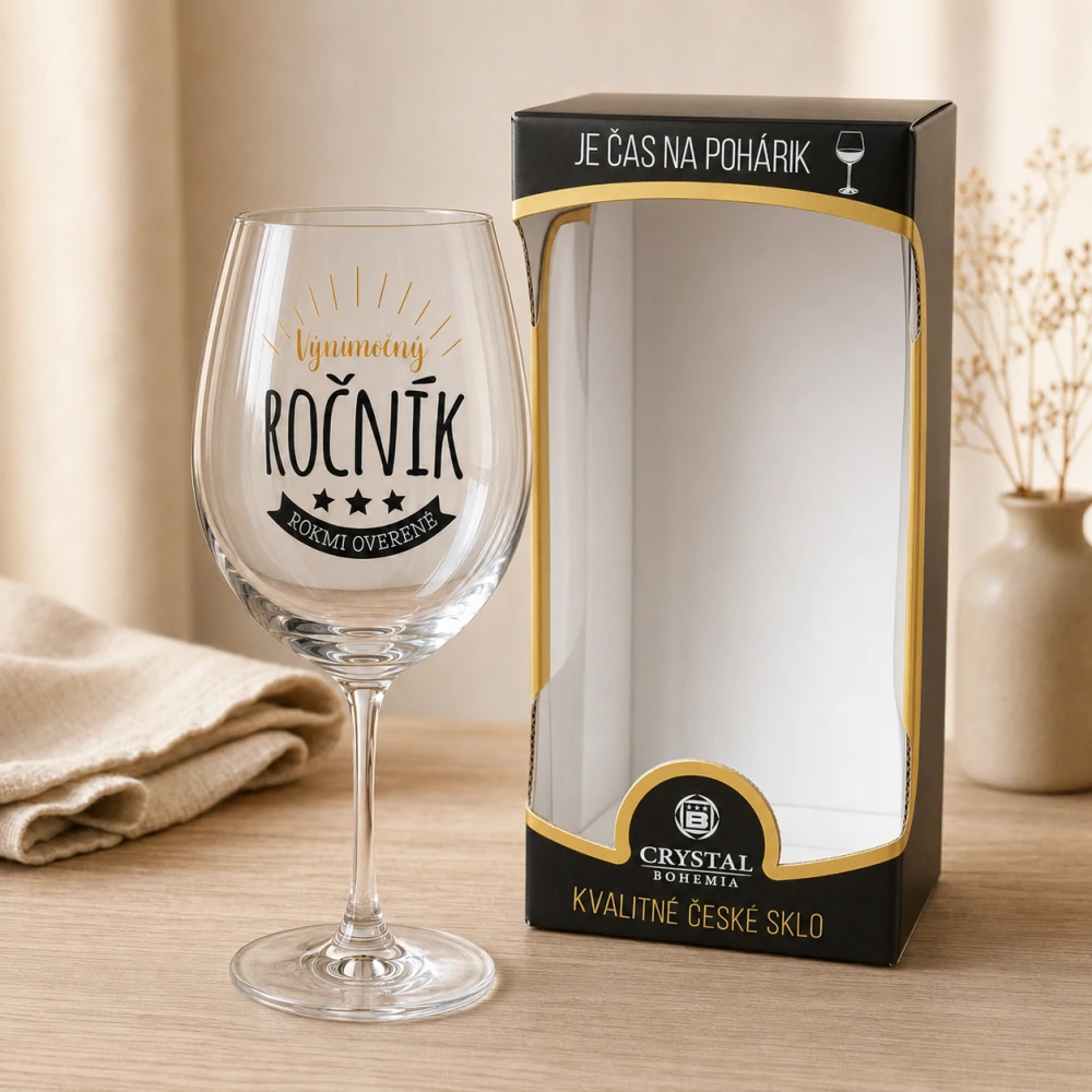 Darčekový pohár na víno „Výnimočný ročník – Rokmi overené“ – Crystal Bohemia, 440 ml
