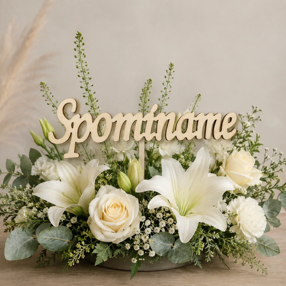 Drevený spomienkový nápis – "Spomíname" (23 × 5 cm, 2 ks v balení)