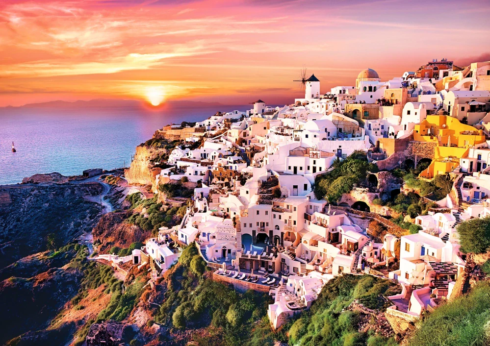 Puzzle Trefl Západ slnka Santorini Grécko 1000 dielikov