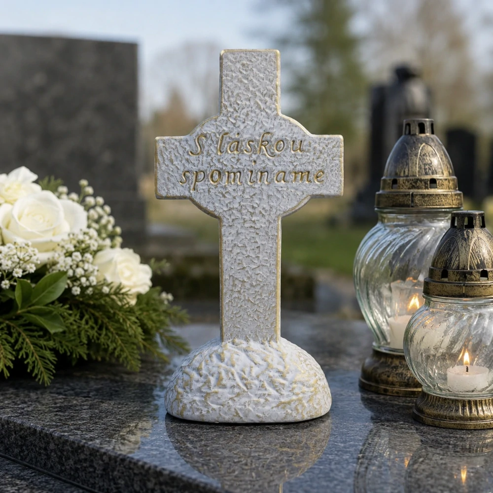Keramický pietny kríž na podstavci „S láskou spomíname“ (29,5 cm)