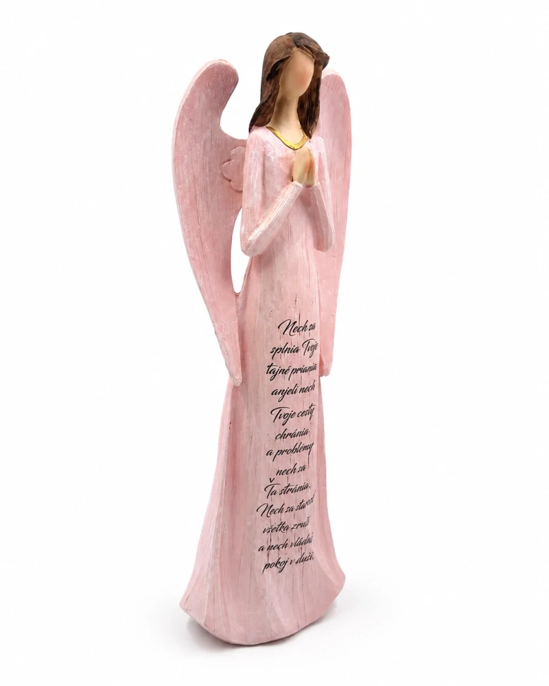 Dekoračný anjel so slovenským venovaním – ružový (28,5 cm)