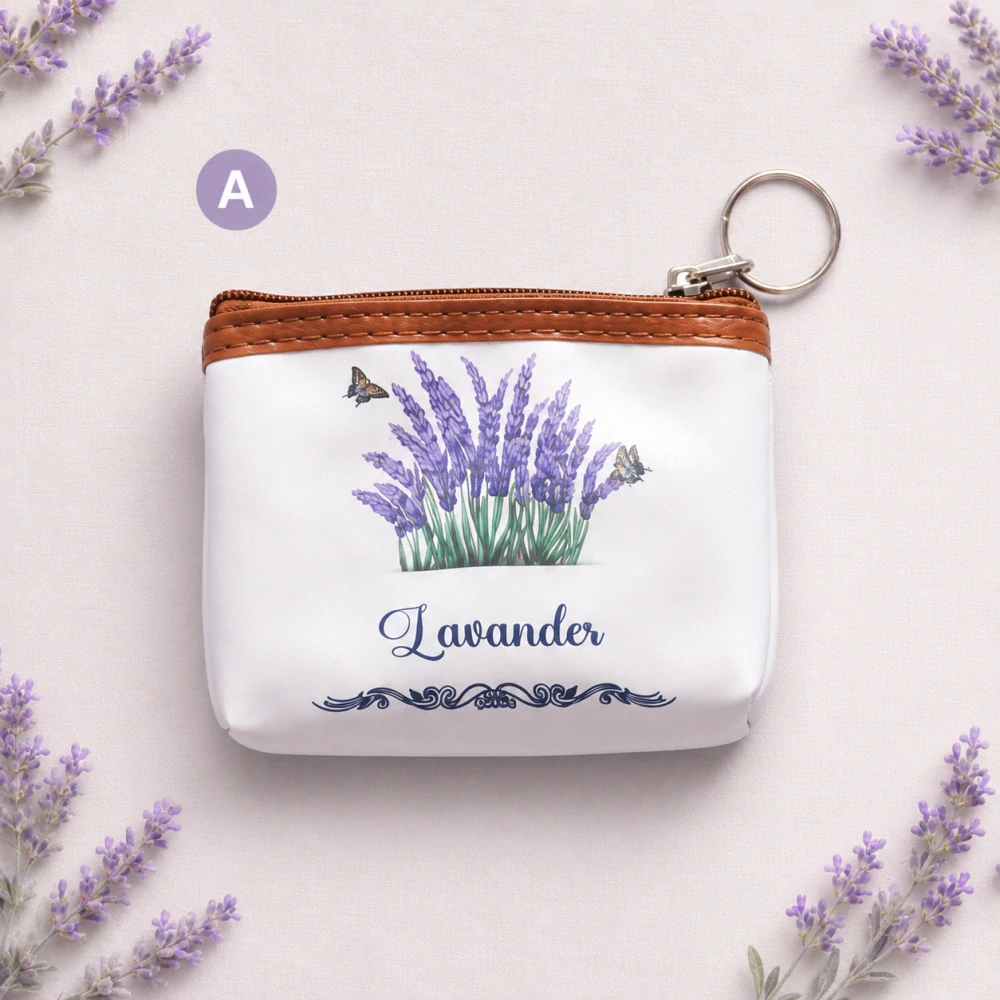 Dámska malá peňaženka / kľúčenka na zips s motívom levandule – 12 × 9 × 1,5 cm