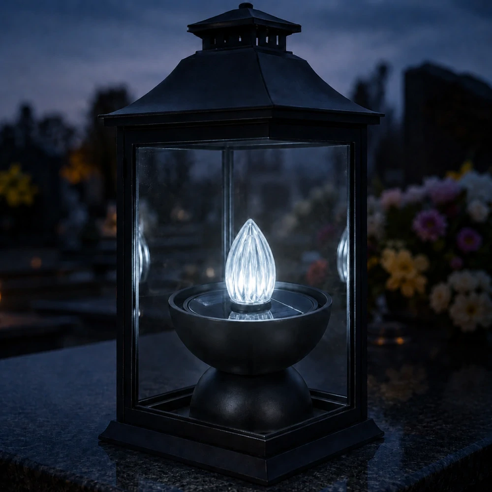 Solárna LED náhrobná sviečka do kahanca na hrob – Studené biele svetlo 9 cm
