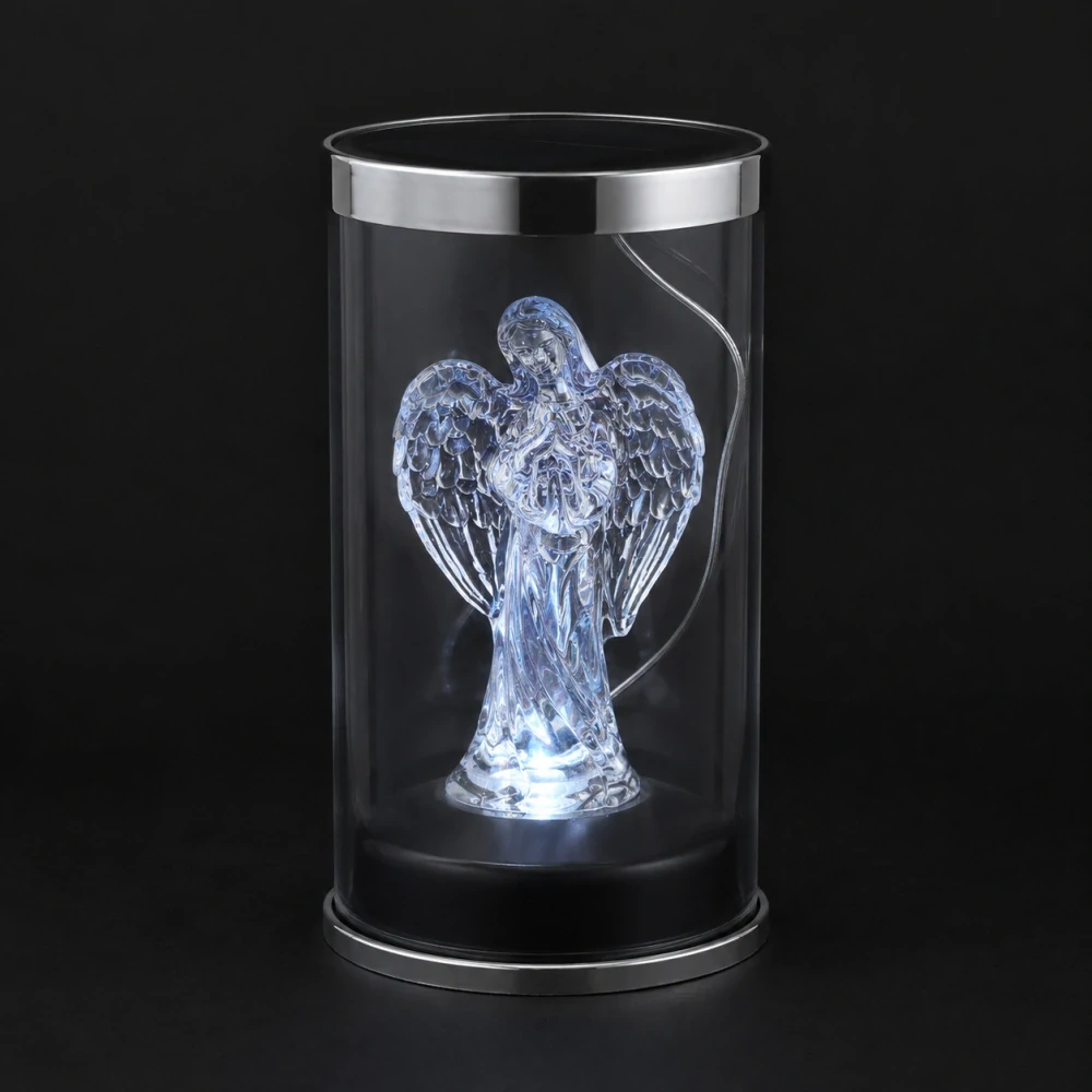 Solárny LED kahanec na hrob s anjelom – Strieborný 15,5 cm