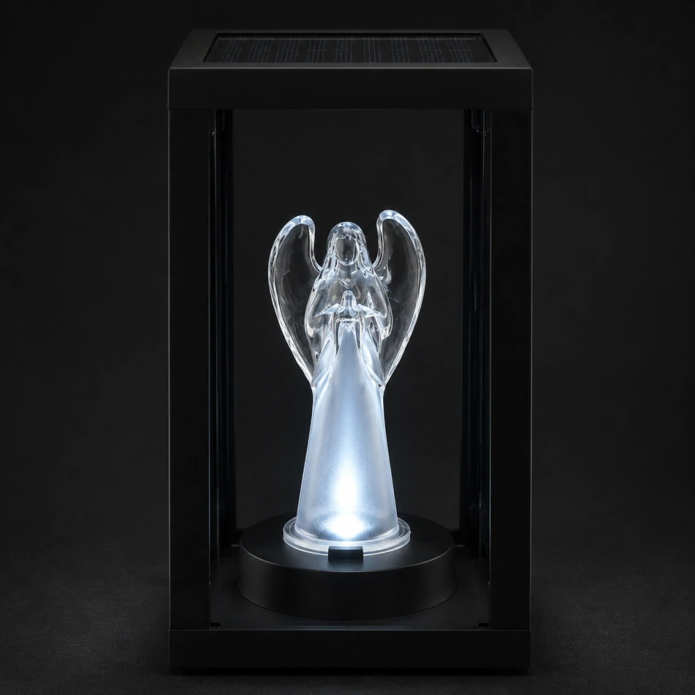 Solárny LED náhrobný lampáš s anjelom Subito Cortina SL3 – Čierny 20 cm