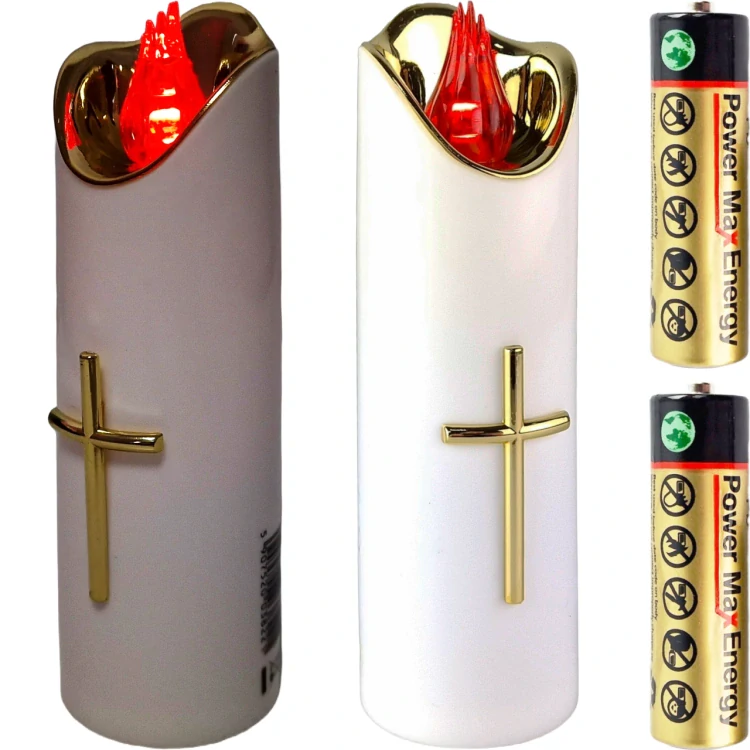 CORTINA LED sviečka 17,5 cm – Biela s krížikom a červeným svetlom