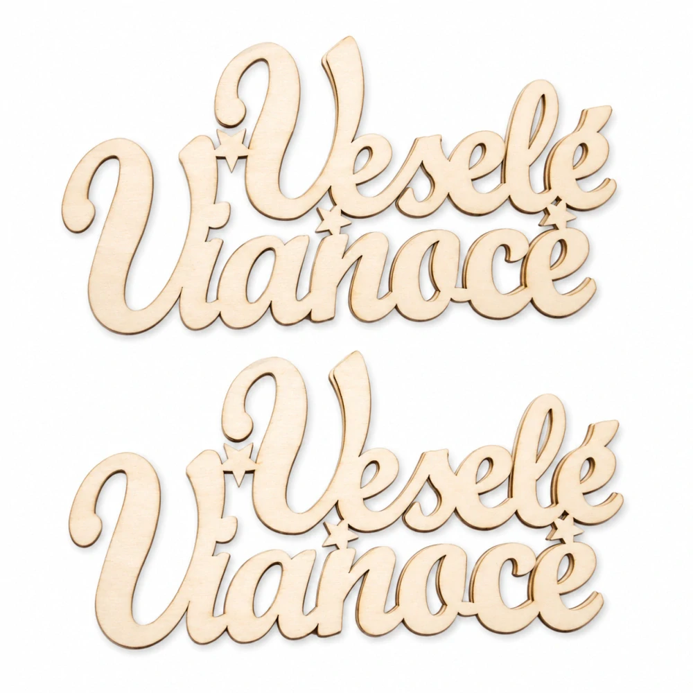 Drevený vianočný nápis – "Veselé Vianoce" (15 × 8 cm, 2 ks v balení)
