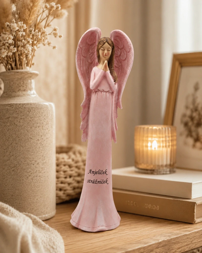 Dekoračný ružový anjel „Anjelíček strážniček“ (24 cm)