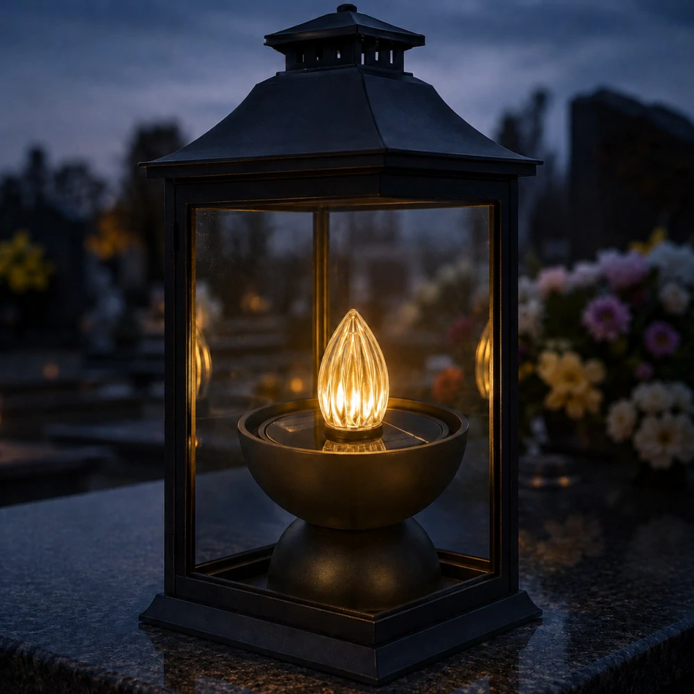 Solárna LED náhrobná sviečka do kahanca na hrob – Hrejivé teplé svetlo 9 cm