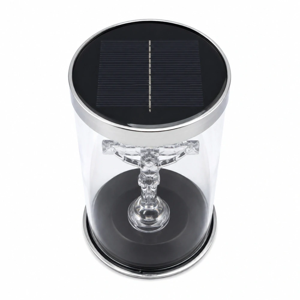 Solárny LED kahanec na hrob s krížom Ježiša Krista – Strieborný 15,5 cm