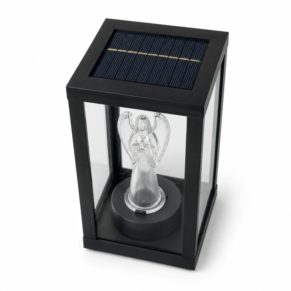 Solárny LED náhrobný lampáš s anjelom Subito Cortina SL3 – Čierny 20 cm