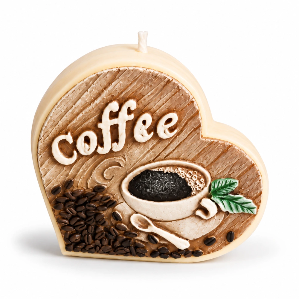 Dekoračná sviečka v tvare srdca Coffee, 10 × 11 cm