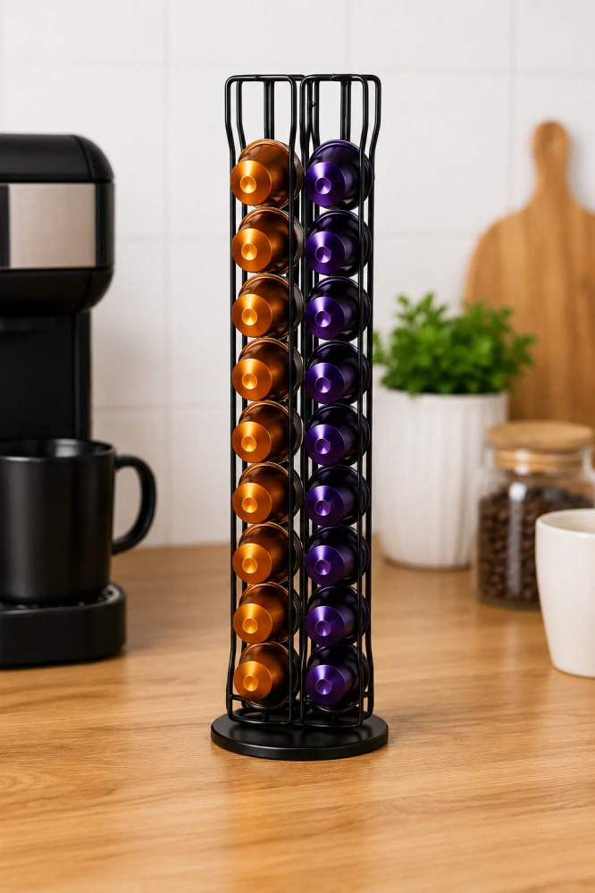 Otočný stojan na kávové kapsule Nespresso na 40 ks, čierny – 37 × 11 cm
