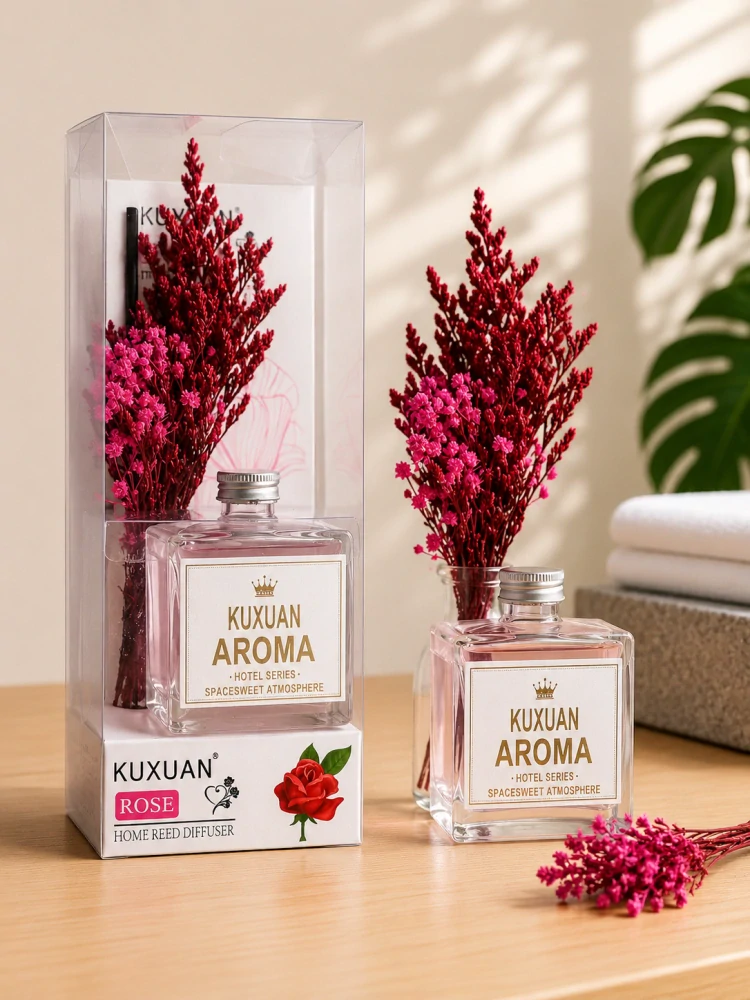 KUXUAN AROMA Hotel Series – Luxusný difuzér so sušenými kvetmi (50 ml) Ruža