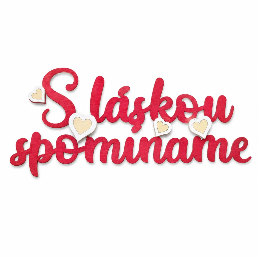Drevený spomienkový nápis – "S láskou spomíname" (19 × 7,5 cm, mix farieb)