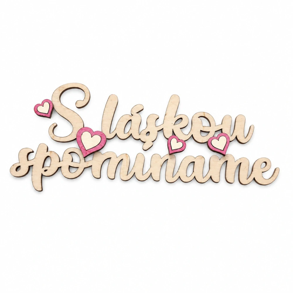 Drevený spomienkový nápis – "S láskou spomíname" (19 × 7,5 cm, mix farieb)