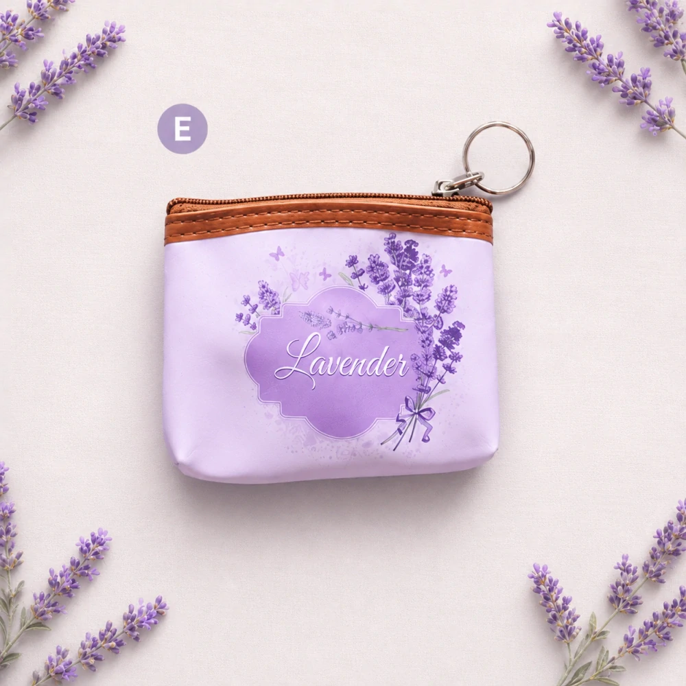 Dámska malá peňaženka / kľúčenka na zips s motívom levandule – 12 × 9 × 1,5 cm